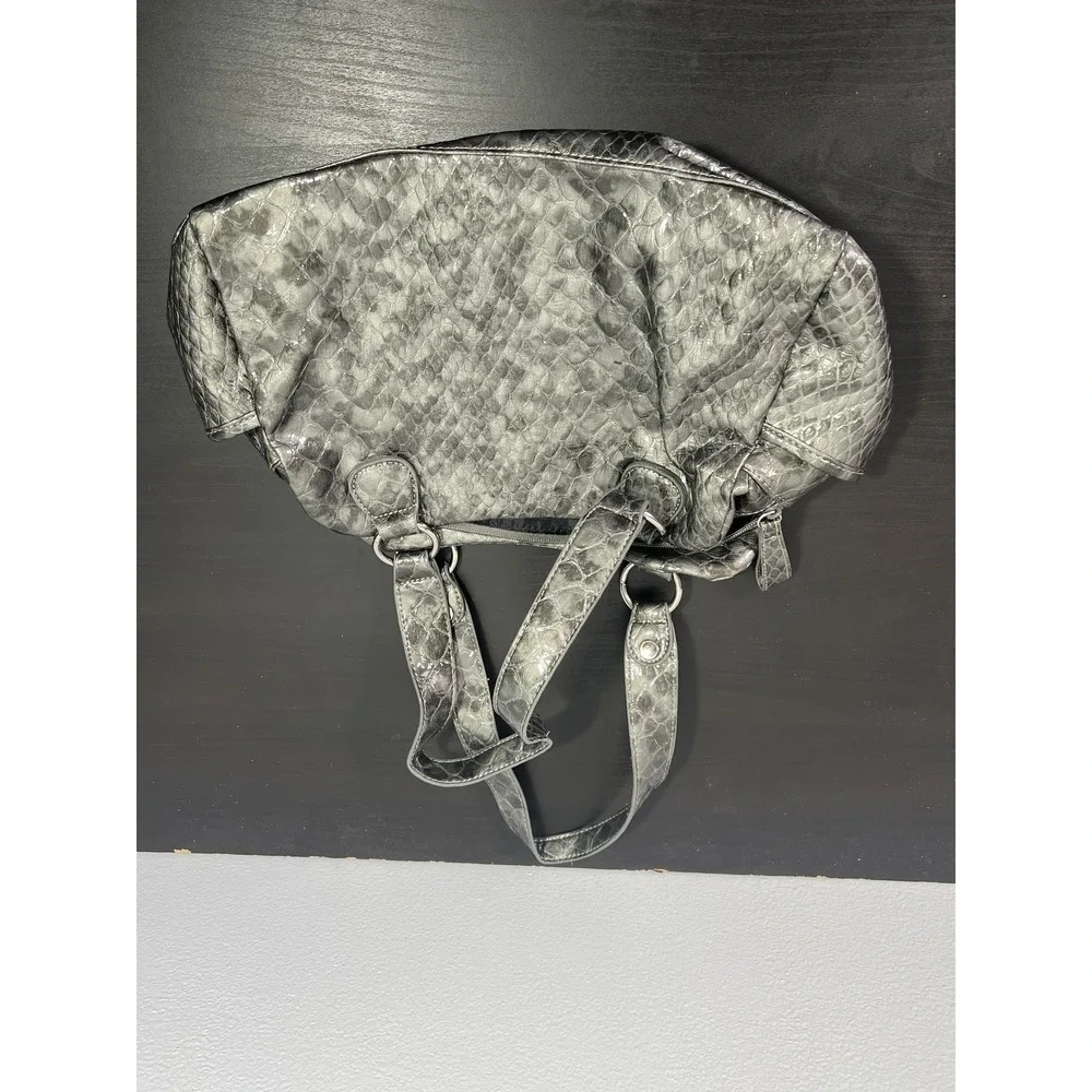 Alfred Dunner Women's Metallic Gray Snakeskin Embossed Shoulder Bag Hobo Handbag